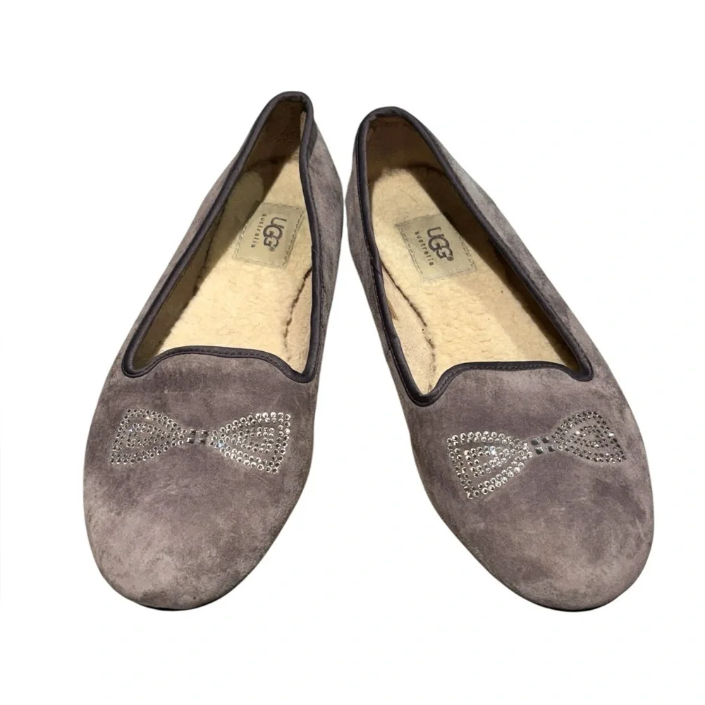 UGG Alloway Crystal Bow Flat Shoe Gray Size 9